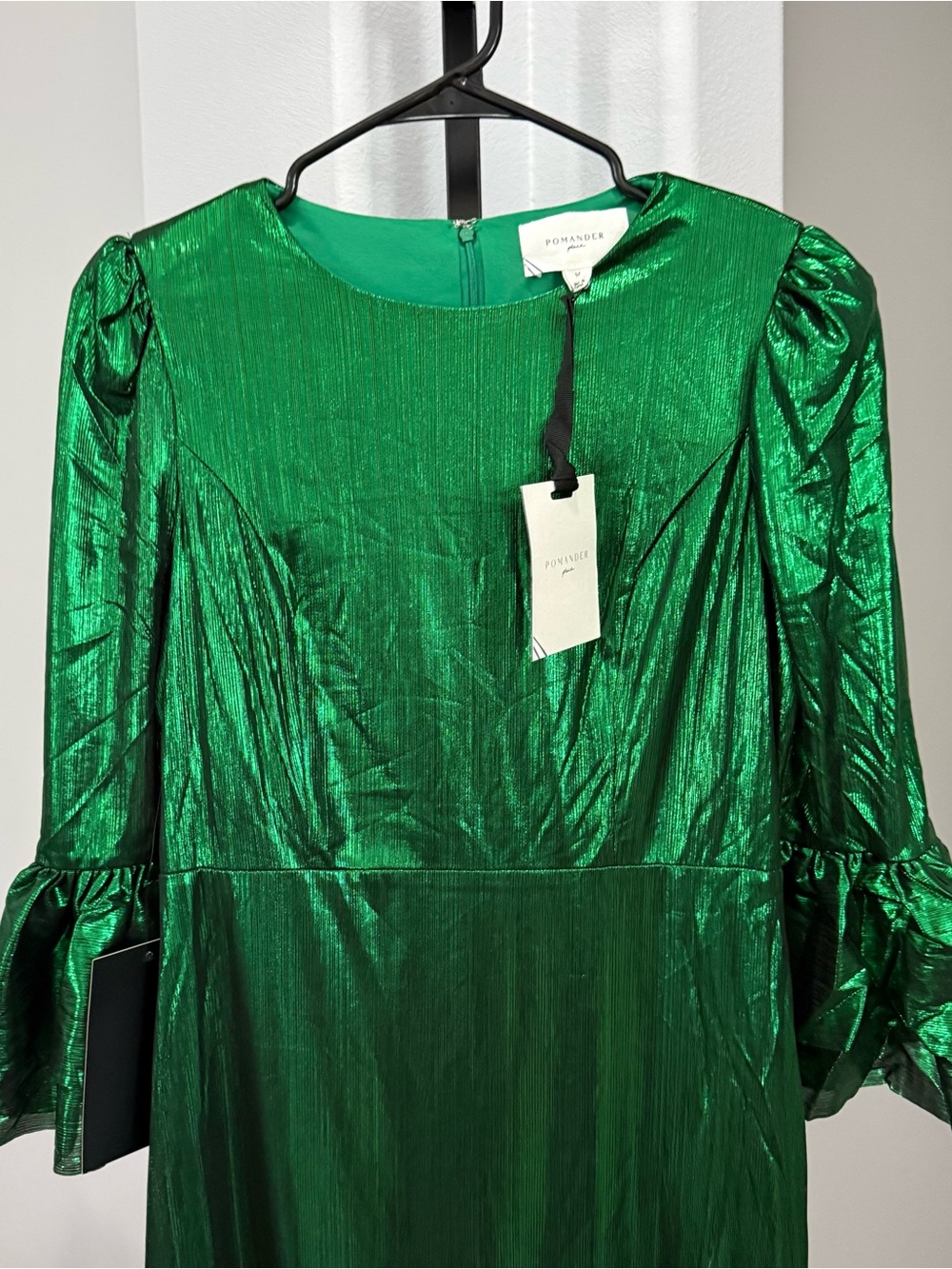 Tuckernuck Pomander Place Emerald Crinkle Lurex Lillith Dress Size Medium NEW - Picture 3 of 7